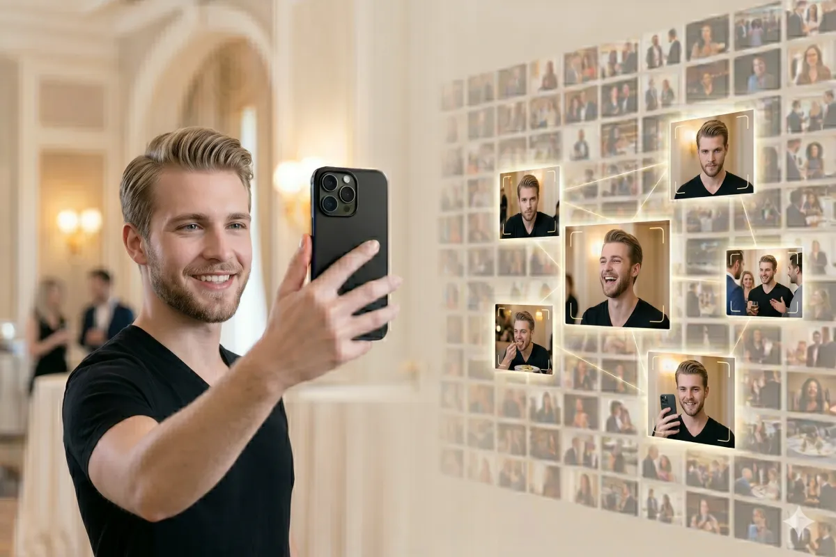 Selfie ile yüz tanımalı fotoğraf bulma akışı